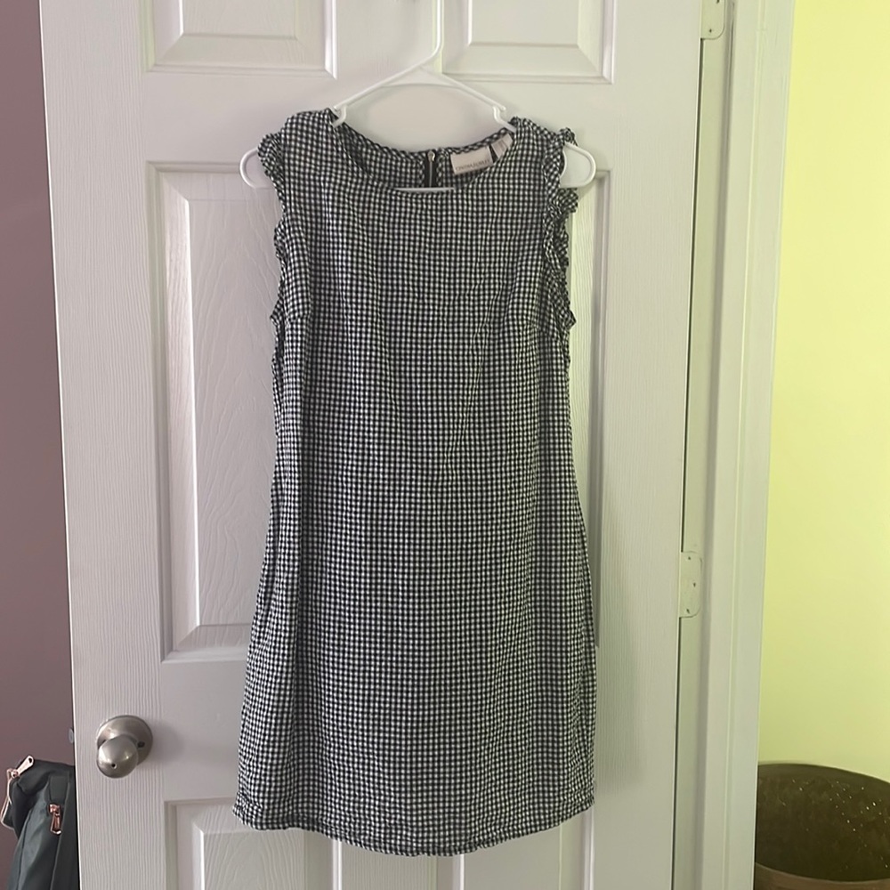 Black and white gingham linen/cotton blend dress